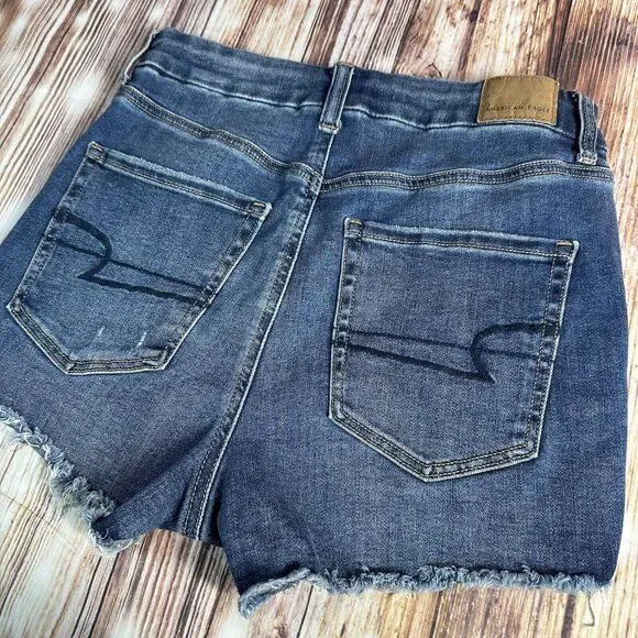 American Eagle CURVY HI RISE SHORTIE Size 4 Denim Cut Off Jean Micro Shorts 26x2 - Picture 10 of 10